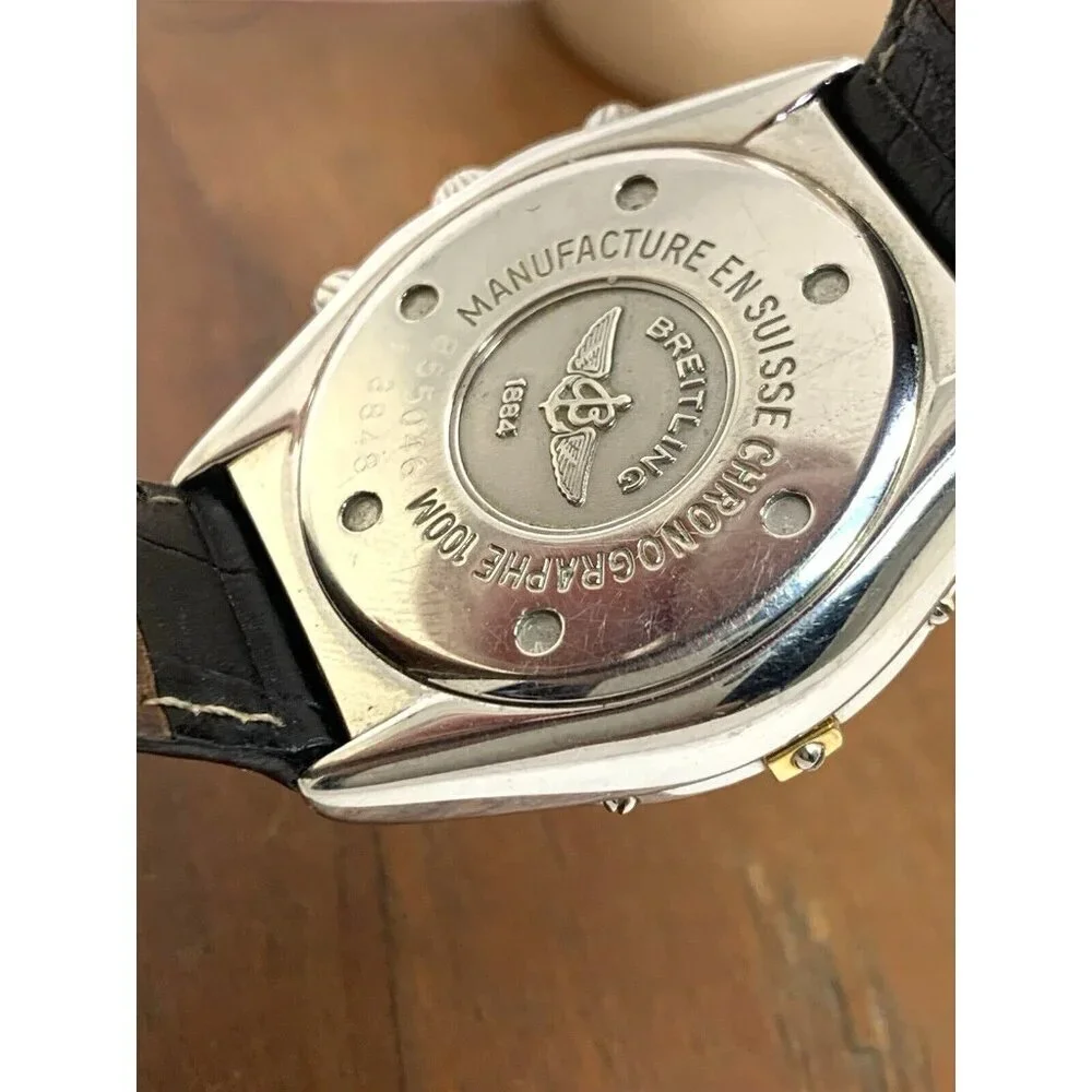 Breitling Unisex Watch B55046 Swiss Quartz Chronograph Black Leather Strap 36mm
